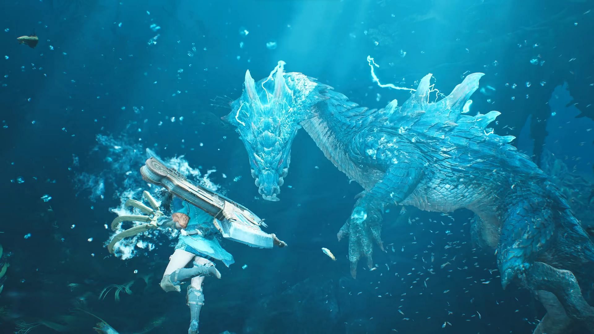 The underwater battle with the monster (Image via CAPCOM)